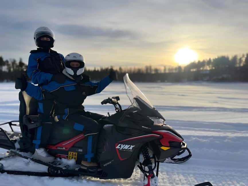 Rovaniemi: Guided Wilderness Snowmobile Safari & Barbeque - The first loop across the frozen lake